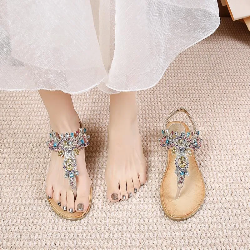 Duo Mei Zu Women Comfort Wedge Strappy Sandals with Slope Comfort Wedge，Shoes Flower Pattern Rhinestone Slope Heel Rubber Outsole Sandals