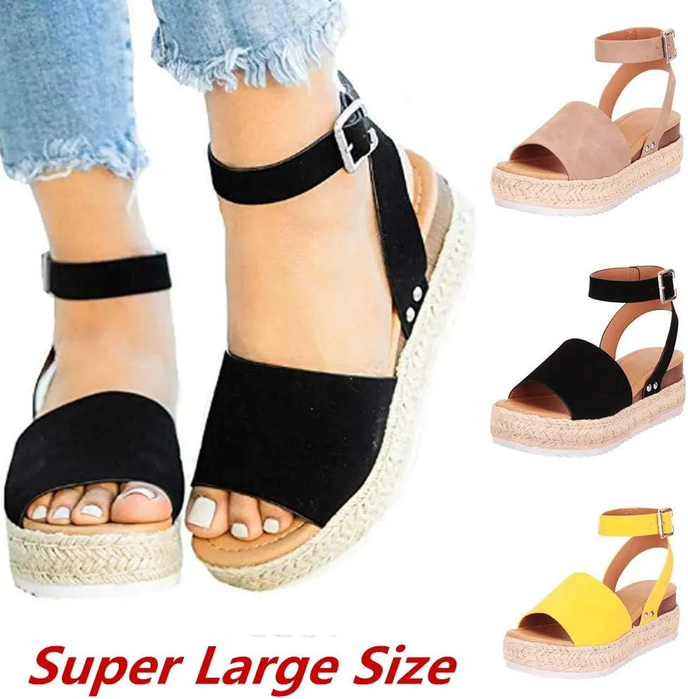 Espadrilles Wedges for Women,Casual Espadrille Platform Sandals Comfort Open Toe Ankle Strappy Studded Flatform Sandal Shoes