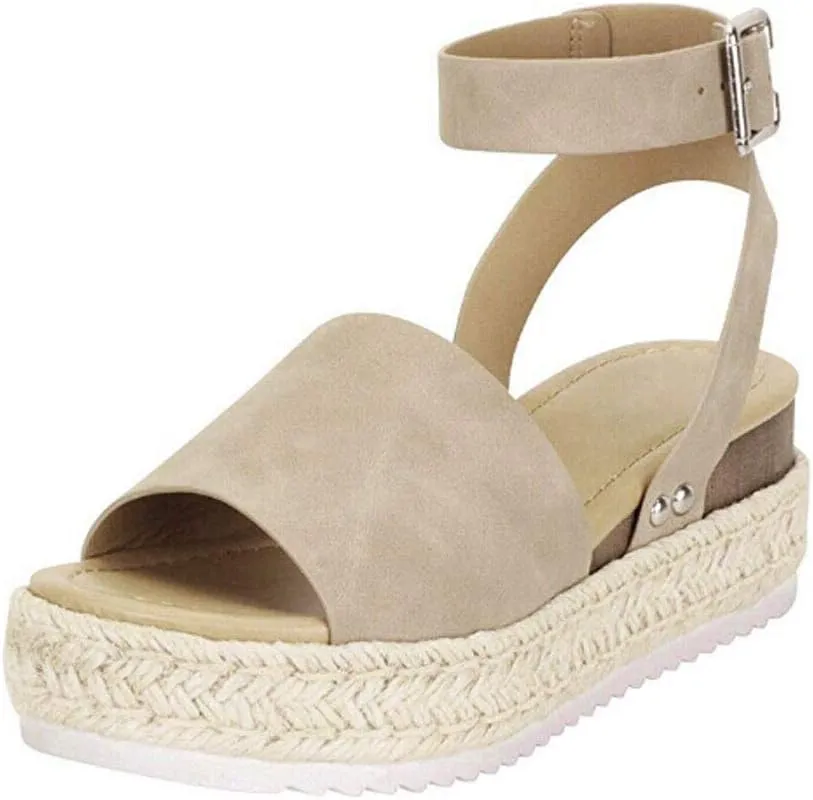 Espadrilles Wedges for Women,Casual Espadrille Platform Sandals Comfort Open Toe Ankle Strappy Studded Flatform Sandal Shoes