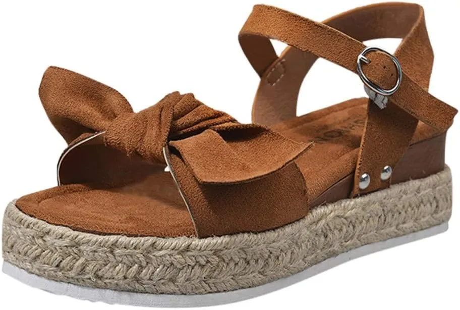 Espadrilles Wedges for Women,Casual Espadrille Platform Sandals Comfort Open Toe Ankle Strappy Studded Flatform Sandal Shoes