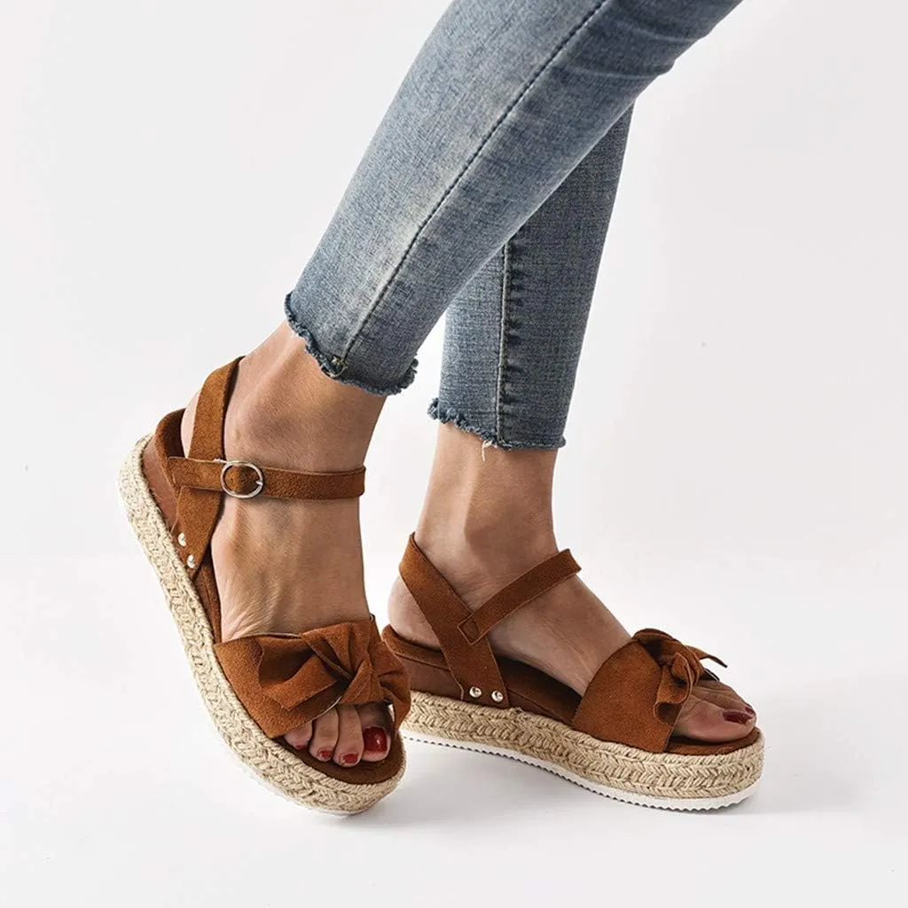 Espadrilles Wedges for Women,Casual Espadrille Platform Sandals Comfort Open Toe Ankle Strappy Studded Flatform Sandal Shoes