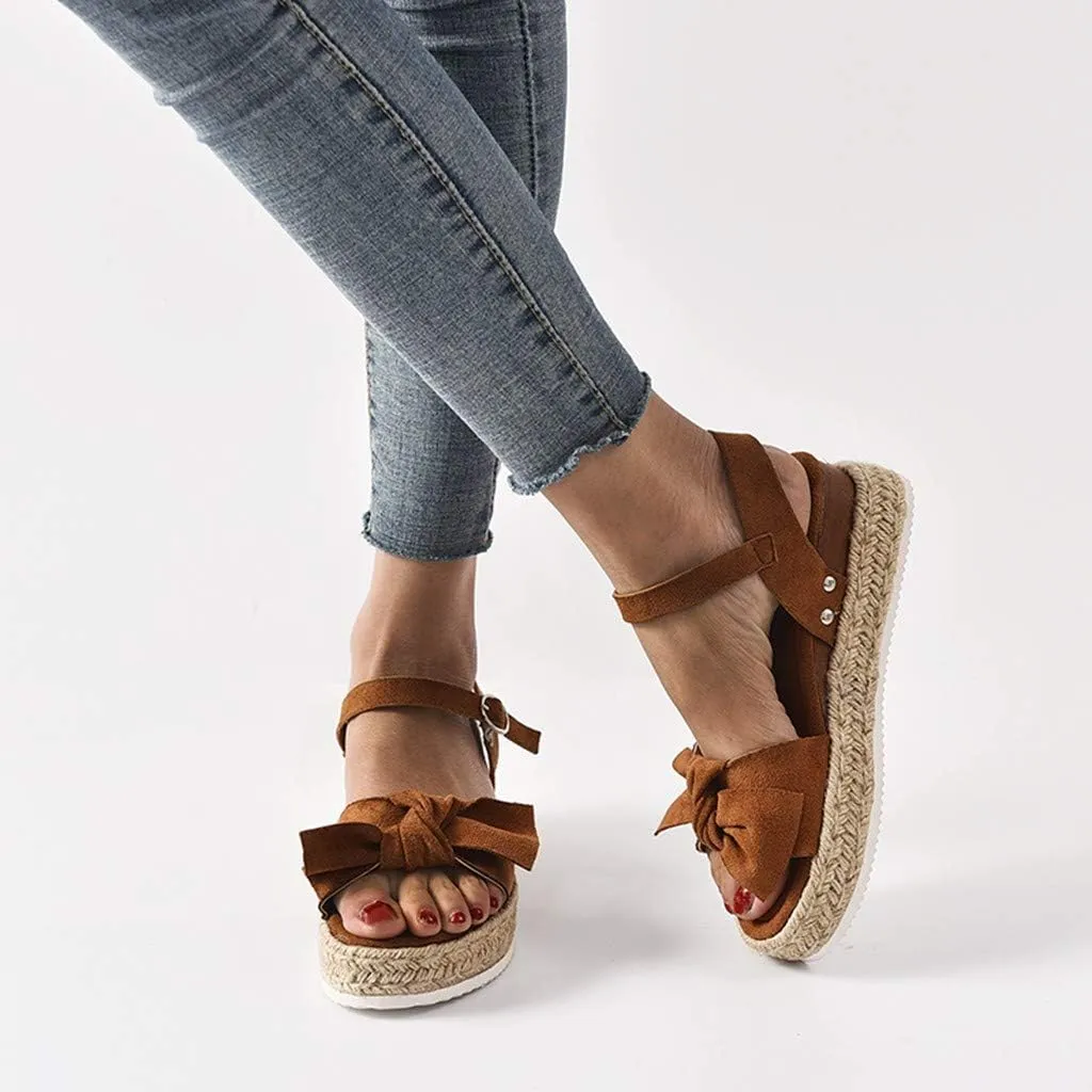 Espadrilles Wedges for Women,Casual Espadrille Platform Sandals Comfort Open Toe Ankle Strappy Studded Flatform Sandal Shoes