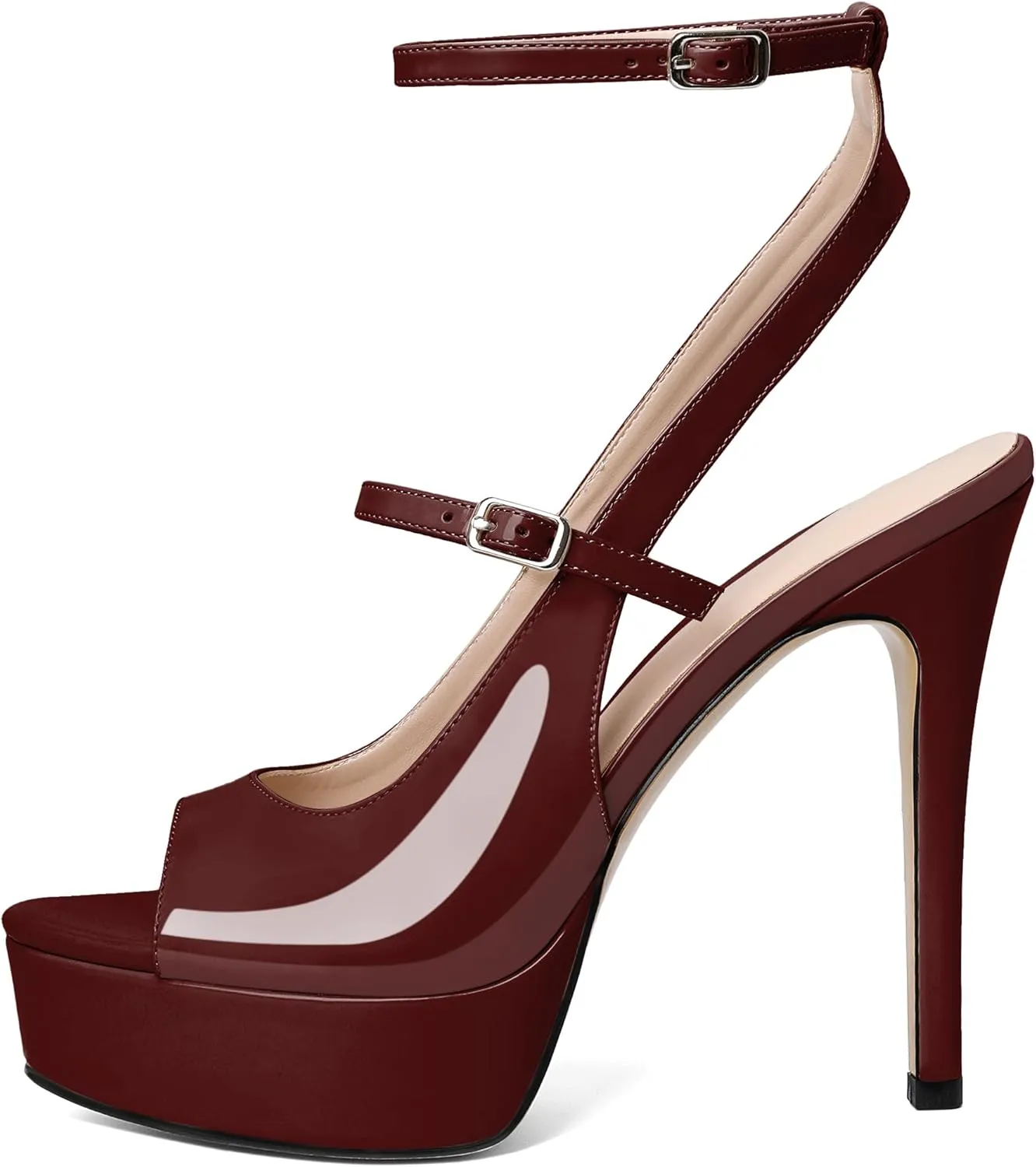 Esvowido Women's Peep Toe High Heels Platform Stilettos Ankle Strap Heeled Sandals Strappy Dress Shoes 5 Inch Wedding Party Dress Shoes