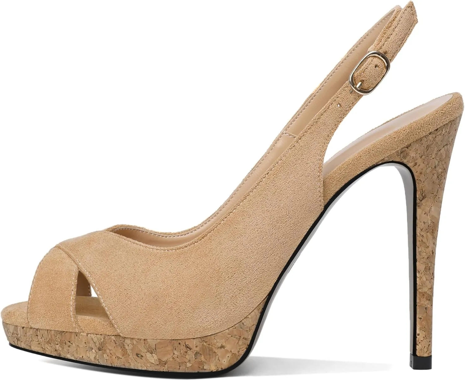 Esvowido Women's Peep Toe High Heels Slingback Cork Heel Platform Stilettos Heeled Sandals Wedding Party Dress Shoes