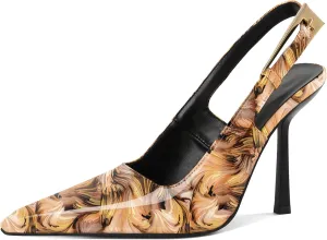 Esvowido Women's Slingback High Heel Pumps Square Pointed Toe Comfort Heels for Women 4" Stiletto Dress Shoes Slip On High Heel Pumps Shoes