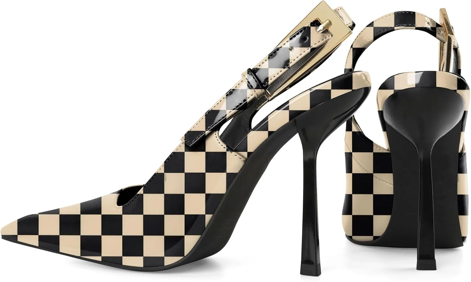 Esvowido Women's Slingback High Heel Pumps Square Pointed Toe Comfort Heels for Women 4" Stiletto Dress Shoes Slip On High Heel Pumps Shoes