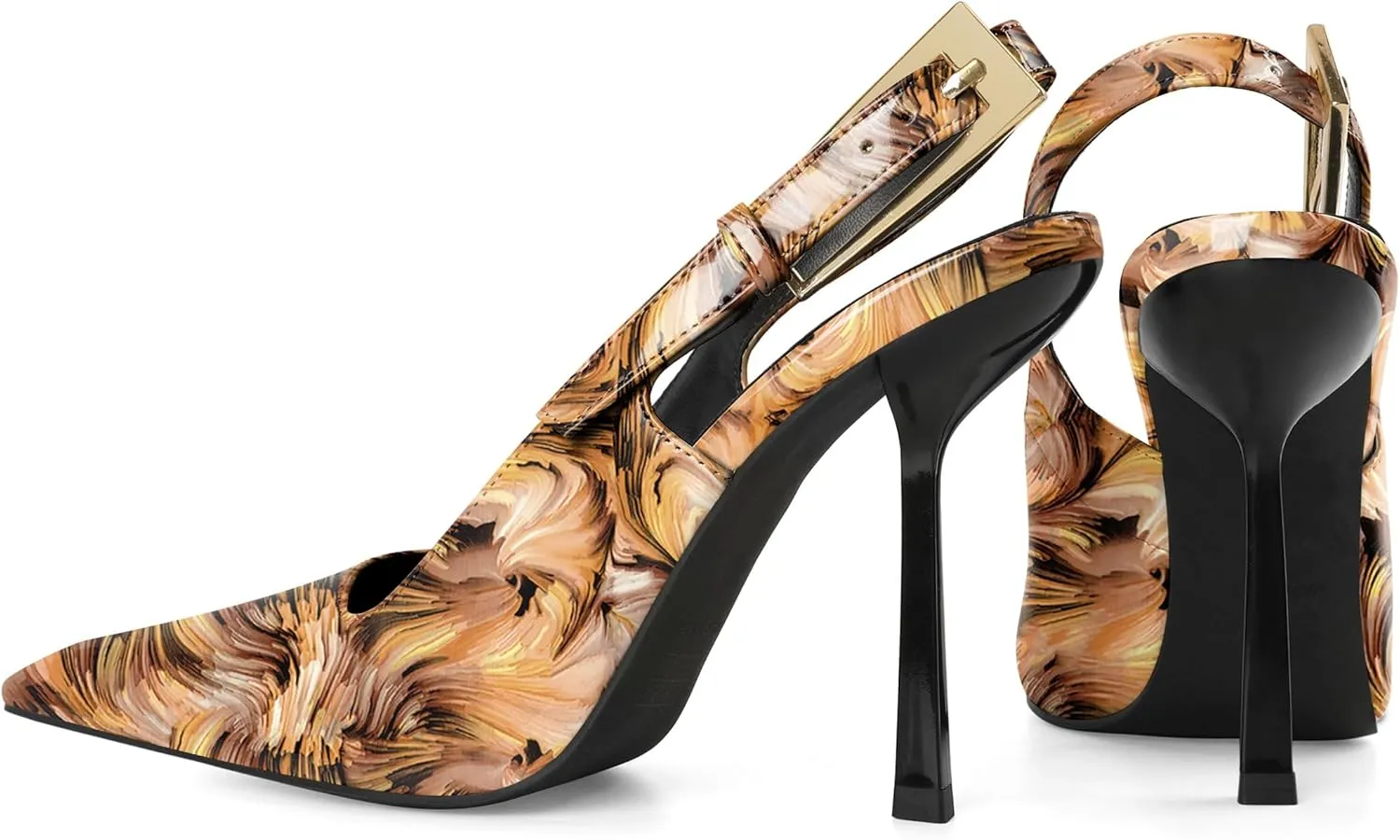 Esvowido Women's Slingback High Heel Pumps Square Pointed Toe Comfort Heels for Women 4" Stiletto Dress Shoes Slip On High Heel Pumps Shoes