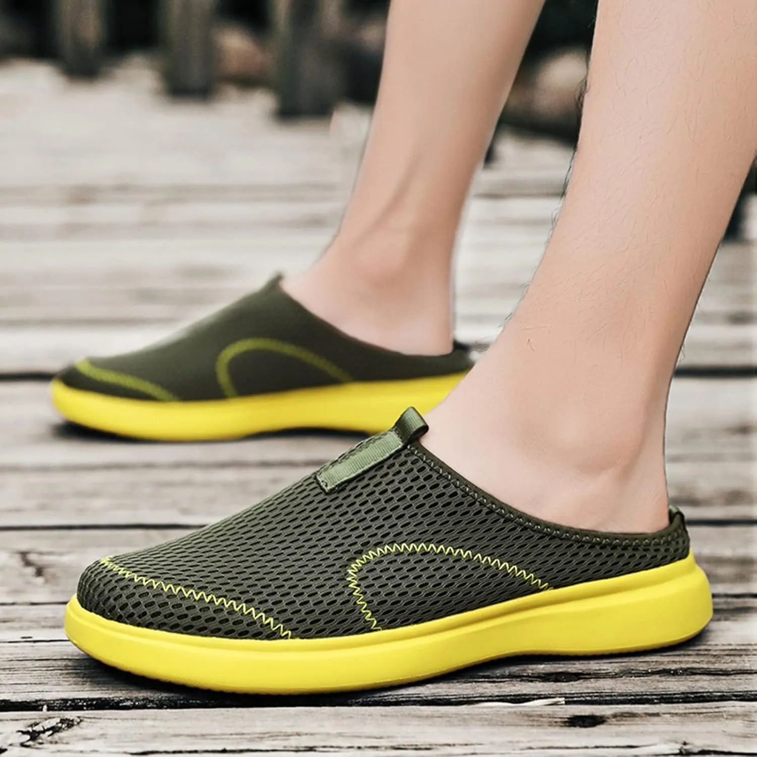 Fashion Summer Men Casual Shoes Breathable Mesh Shallow Wear Lightweight Casual Half Slippers Canvas Shoes Men