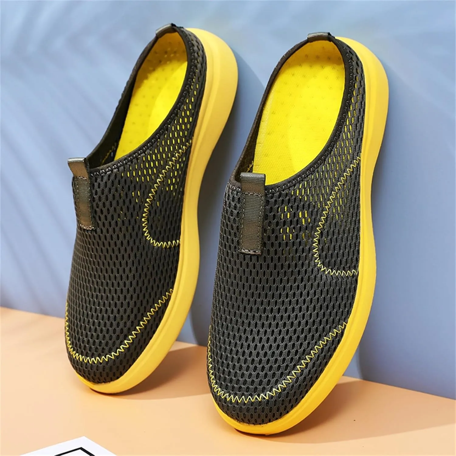 Fashion Summer Men Casual Shoes Breathable Mesh Shallow Wear Lightweight Casual Half Slippers Canvas Shoes Men