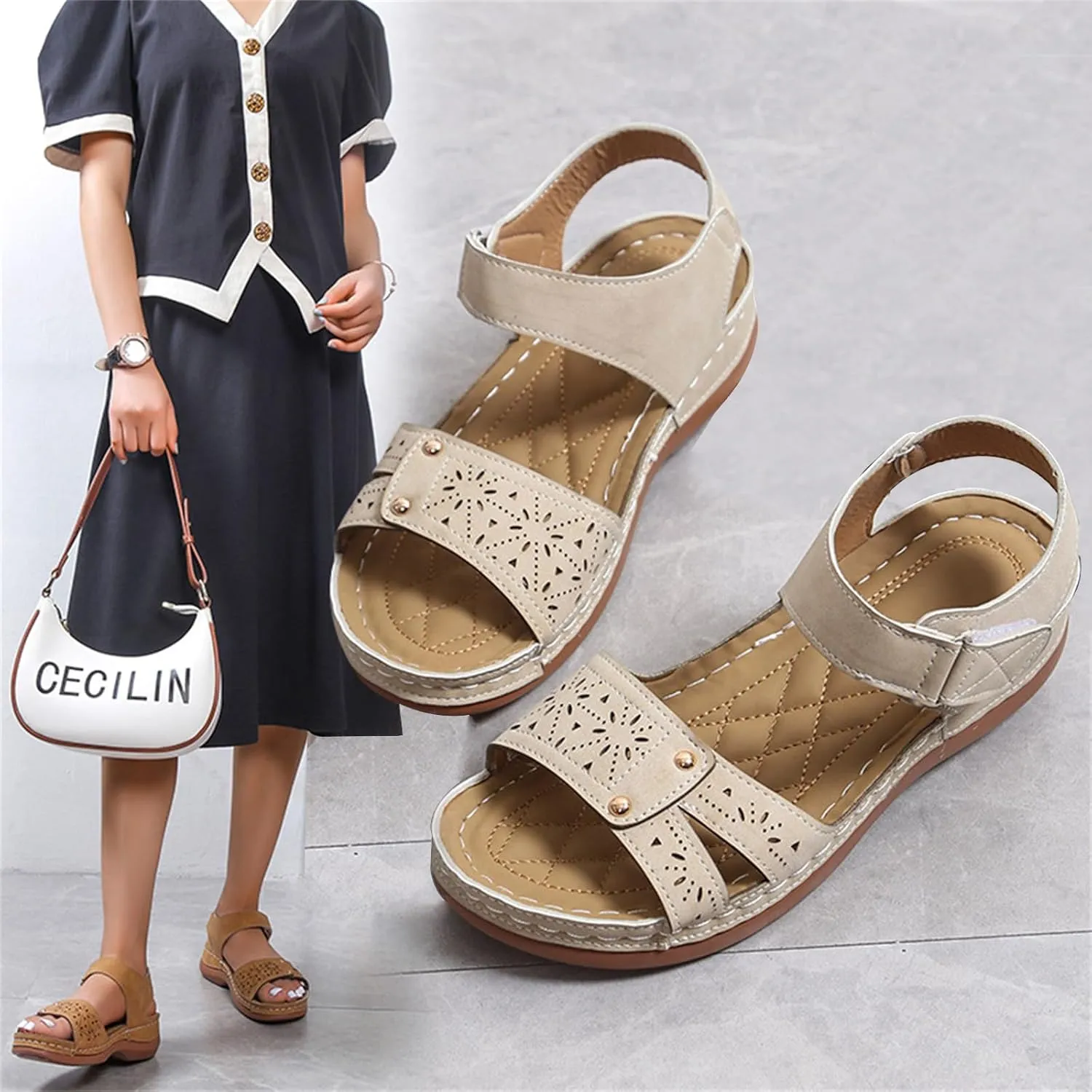 Flat Sandals for Women Dressy 2025 Open Toe Ankle Strap Wedge Sandal Casual Summer Comfortable Arch Support Going Out Shoes