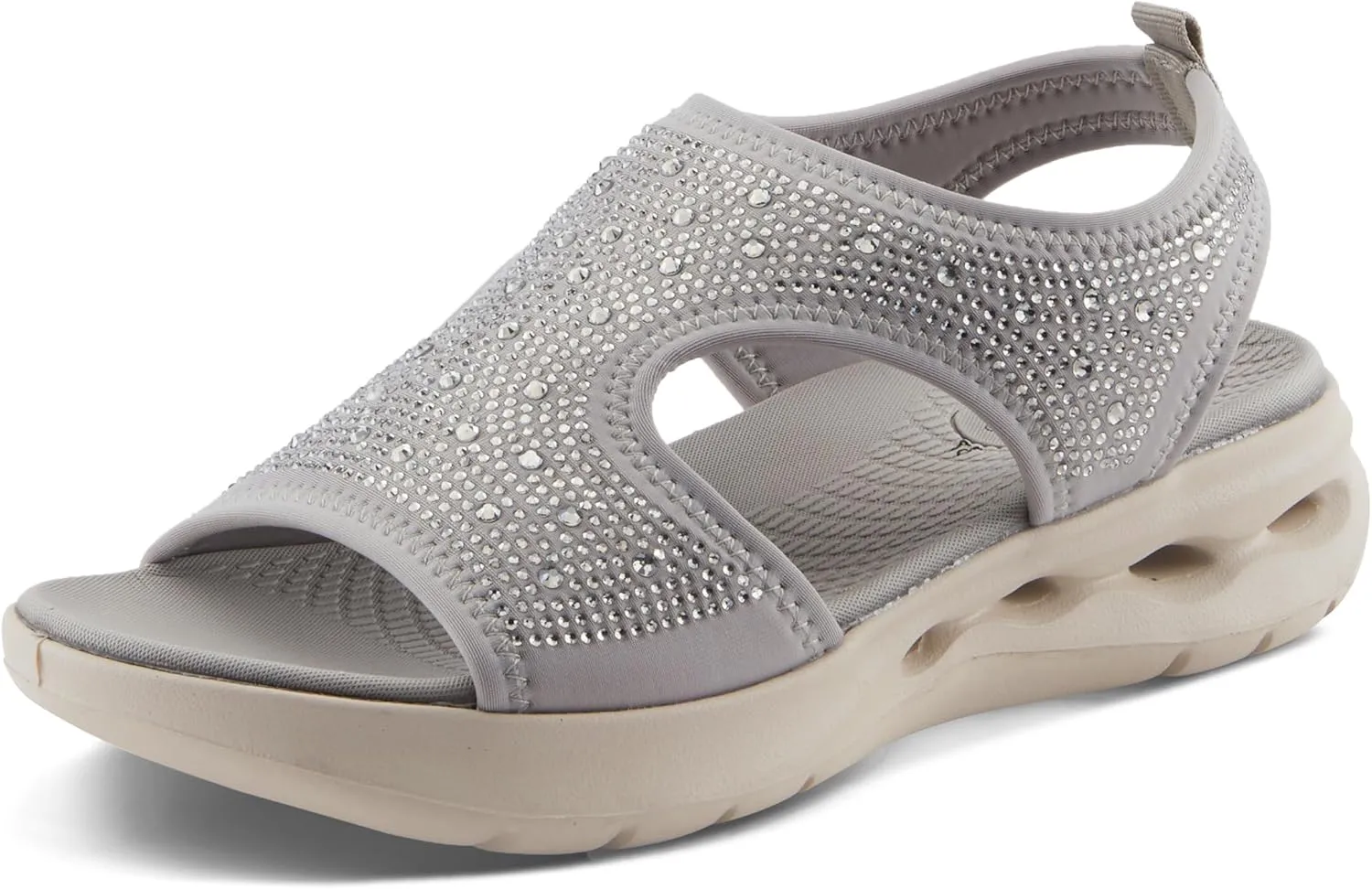 Flexus Women's GOSSELIN Rhinestone Ankle Strap Sandals – Sporty Lycra Slingback with Cushioned Footbed and Arch Support
