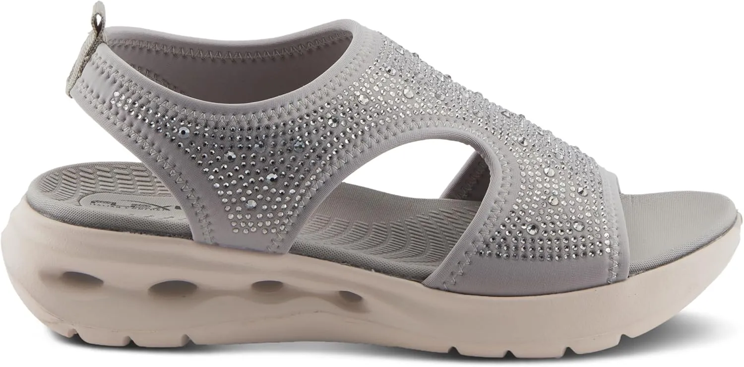 Flexus Women's GOSSELIN Rhinestone Ankle Strap Sandals – Sporty Lycra Slingback with Cushioned Footbed and Arch Support