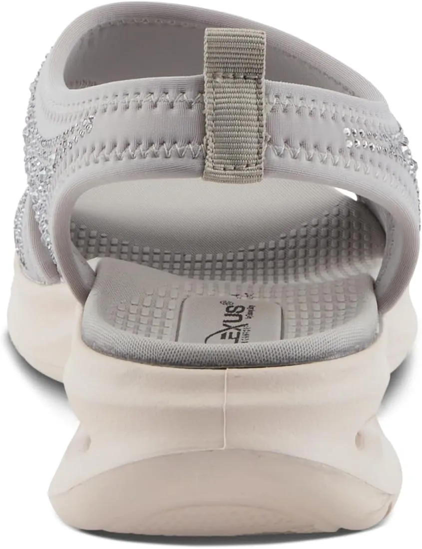 Flexus Women's GOSSELIN Rhinestone Ankle Strap Sandals – Sporty Lycra Slingback with Cushioned Footbed and Arch Support