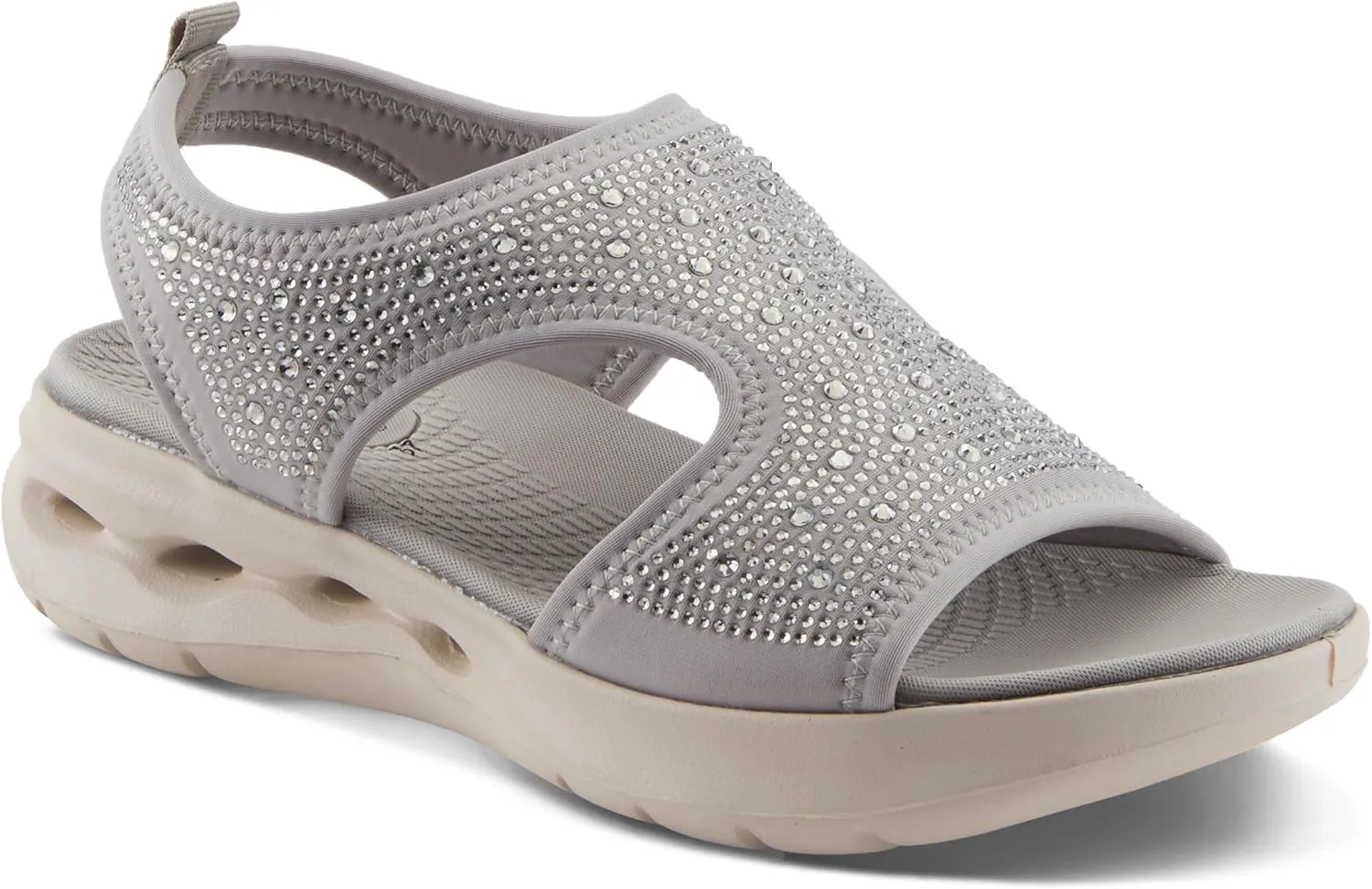 Flexus Women's GOSSELIN Rhinestone Ankle Strap Sandals – Sporty Lycra Slingback with Cushioned Footbed and Arch Support