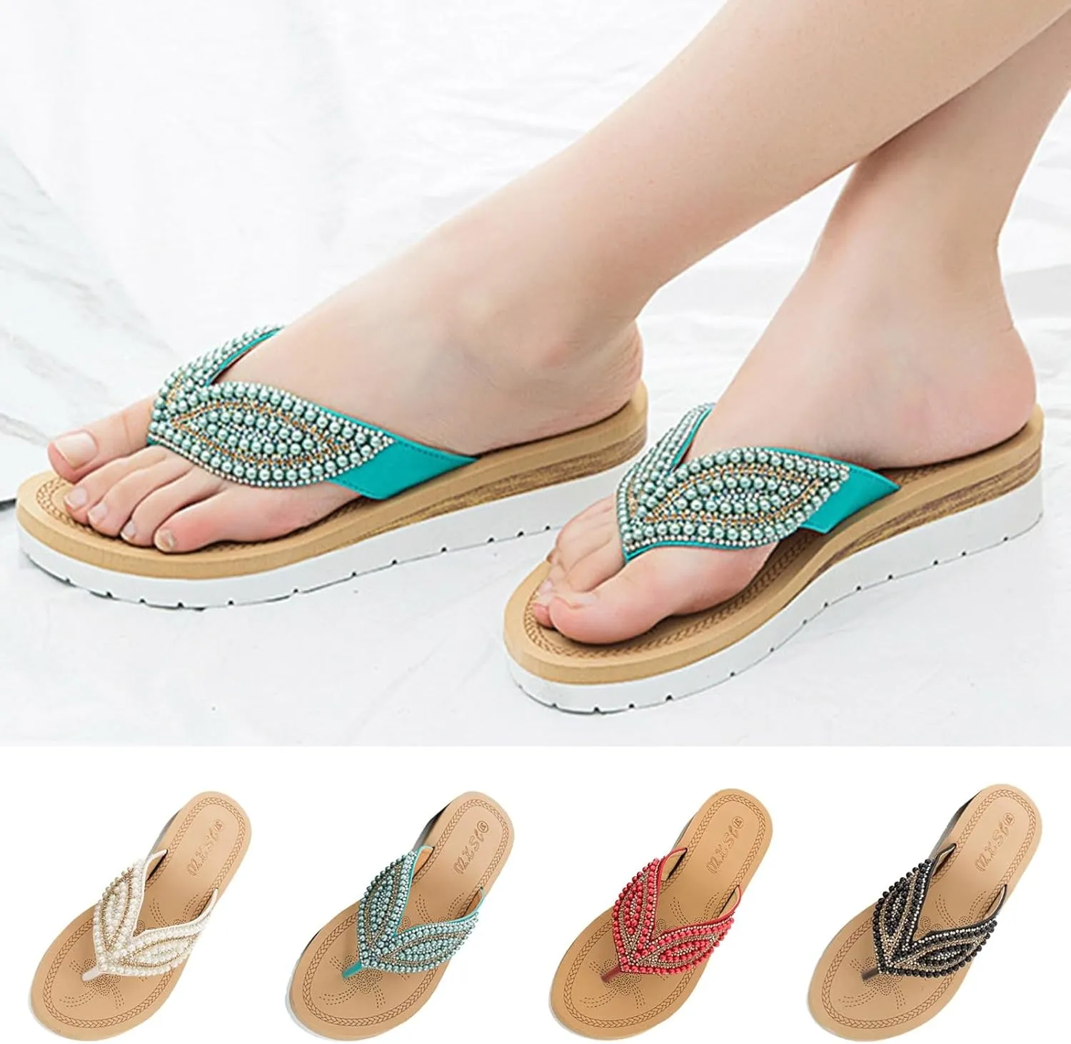 Flip Flops for Women Bohemia Slides Walking Sandals Summer Beach Slippers Comfortable Slip on Dressy Flip Flops