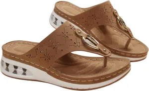 Flip Flops with Arch Support for Women Breathable Slip On Open Toe Orthopedic Wedge Sandals Comfort Platform Sandals