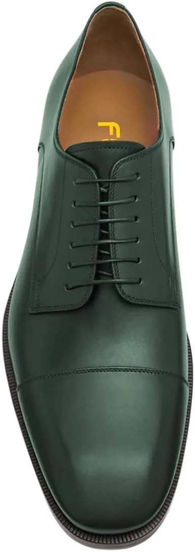 FSJ Men's Cap Toe Oxford Lace-up Low Stacked Heel Modern Wingtip Formal Business Casual Dress Shoes Size 4-16 US
