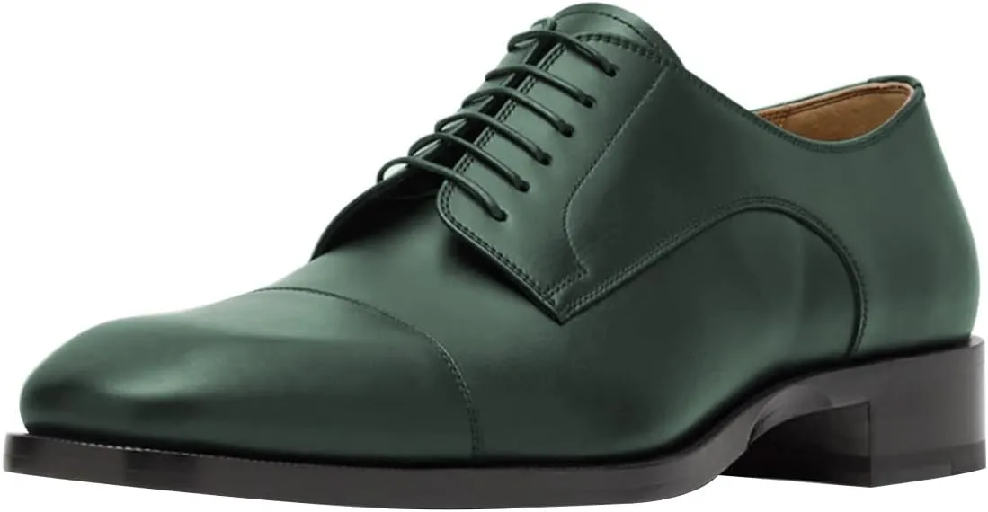 FSJ Men's Cap Toe Oxford Lace-up Low Stacked Heel Modern Wingtip Formal Business Casual Dress Shoes Size 4-16 US