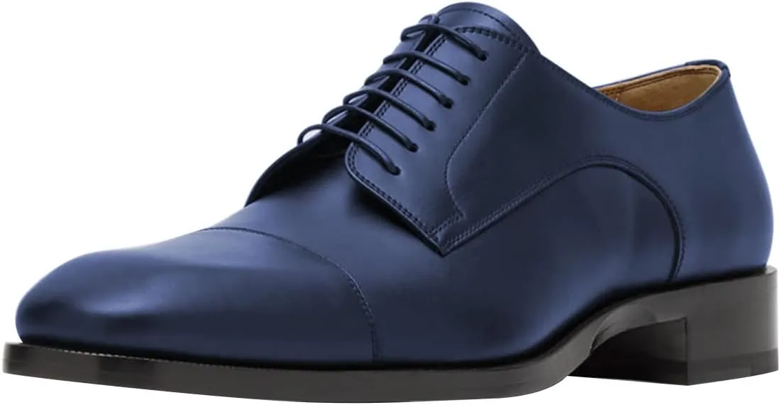 FSJ Men's Cap Toe Oxford Lace-up Low Stacked Heel Modern Wingtip Formal Business Casual Dress Shoes Size 4-16 US