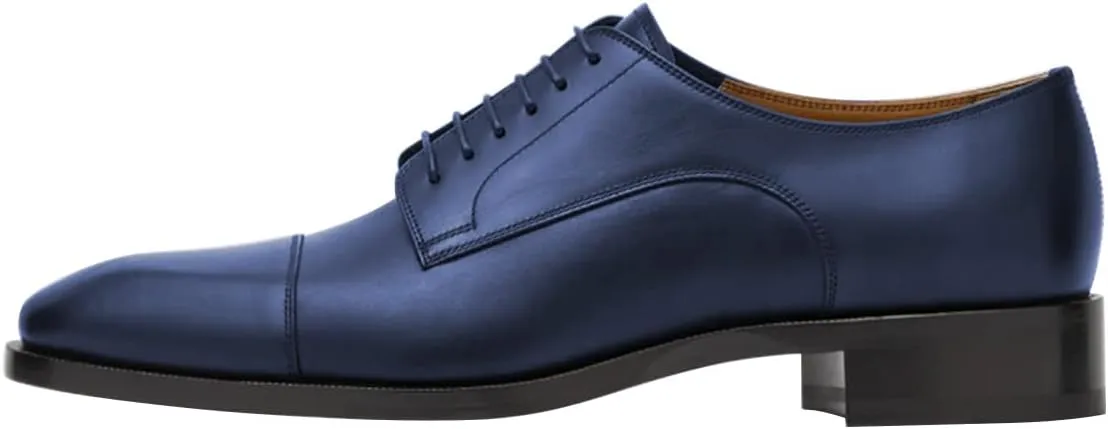 FSJ Men's Cap Toe Oxford Lace-up Low Stacked Heel Modern Wingtip Formal Business Casual Dress Shoes Size 4-16 US