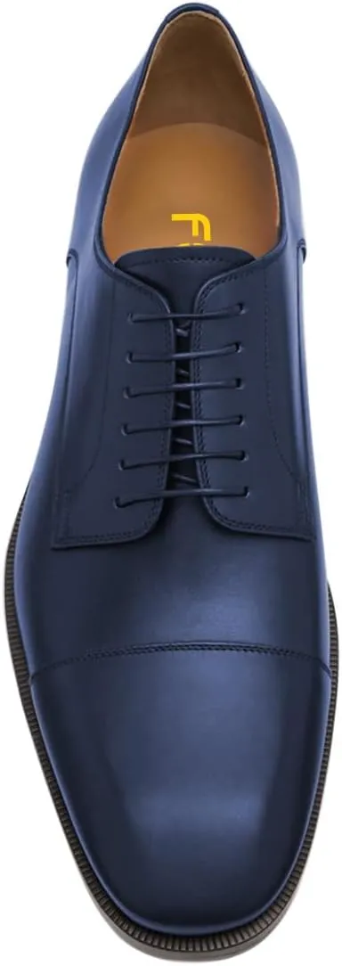 FSJ Men's Cap Toe Oxford Lace-up Low Stacked Heel Modern Wingtip Formal Business Casual Dress Shoes Size 4-16 US
