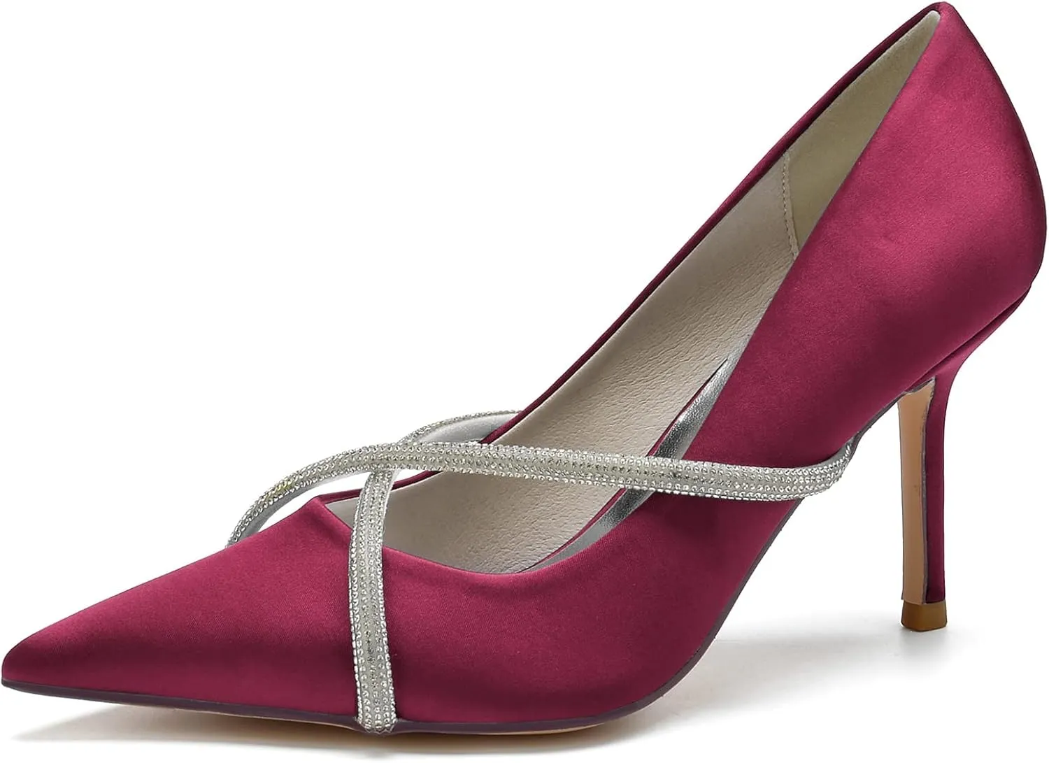 FufoneUS Bridal Shoes Stilettos 3 Inch Slip on Formal Dress Shoes for Ladies Wedding Party Evening Work,Burgundy,11