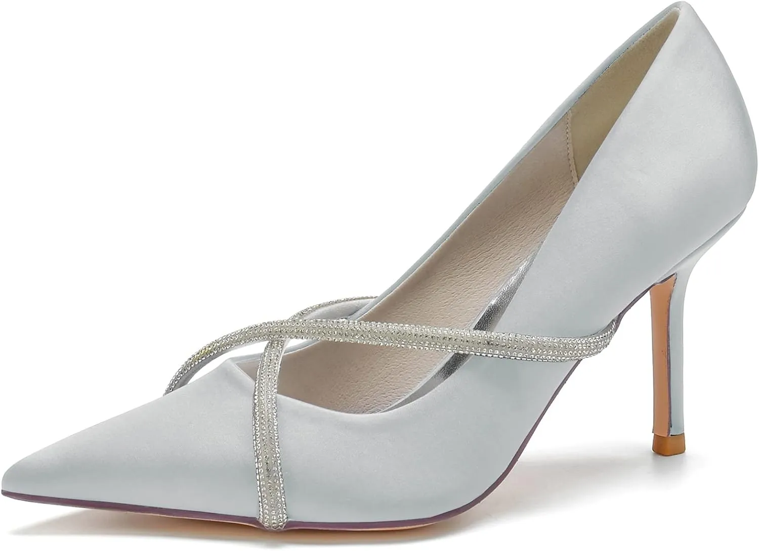 FufoneUS Bridal Shoes Stilettos 3 Inch Slip on Formal Dress Shoes for Ladies Wedding Party Evening Work,Silver,11