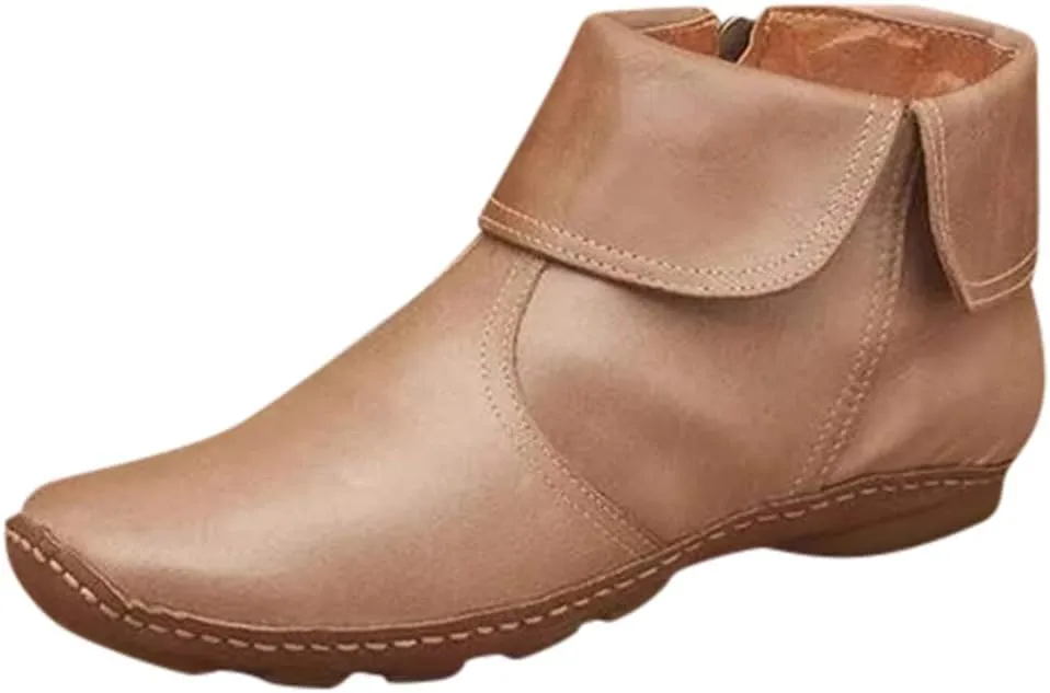 Gibobby Ankle Booties for Women Flat Heel,New Arch Support Ankle Boots Damping Shoes Lace-up Boots Side Zipper Booties