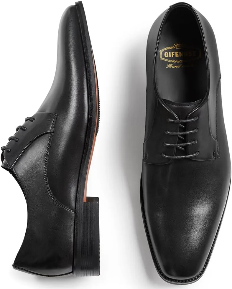 GIFENNSE Men's Handmade Leather Modern Classic Lace up Leather Lined Perforated Dress Oxfords Shoes