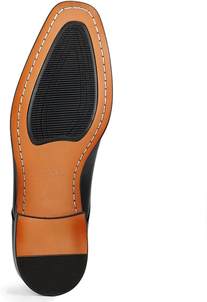 GIFENNSE Men's Handmade Leather Modern Classic Lace up Leather Lined Perforated Dress Oxfords Shoes