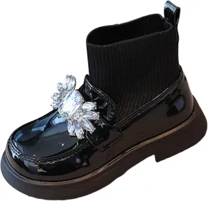 Girl Leather Loafers Comfortable Waterproof Slip On Shallow Mouth Round Toe Shoes Baby Lightweight Snow Ankle Boots