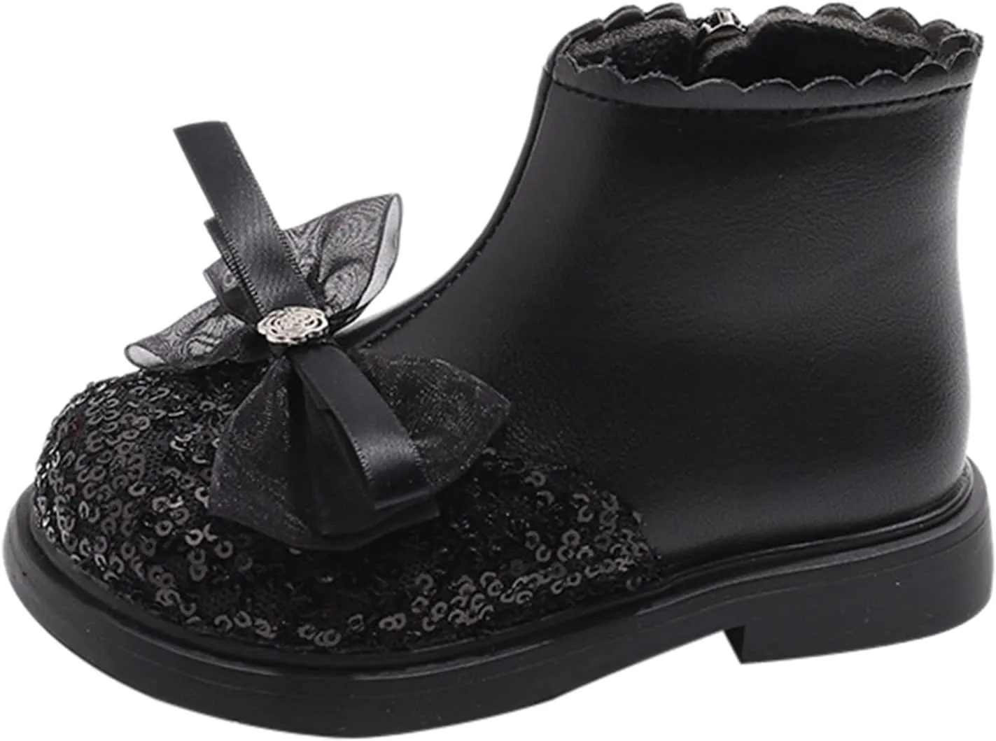 Girls Sequin Bowknot Ankle Boot Low Heel Lightweight Comfy Soft Princess Birthday Dress Shoes Classic Hiking Boots