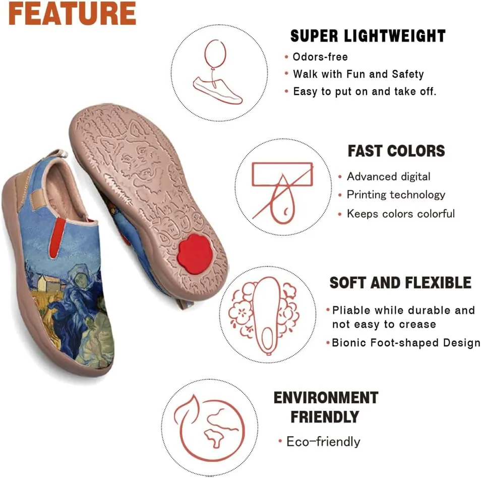 Hetios Women's Walking Travel Shoes Art Painted Casual Loafers Lightweight Comfort Slip On Microfiber Leather Sneakers