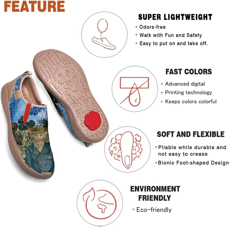 Hetios Women's Walking Travel Shoes Art Painted Casual Loafers Lightweight Comfort Slip On Microfiber Leather Sneakers