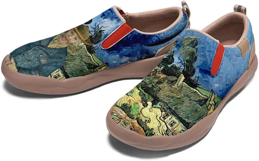 Hetios Women's Walking Travel Shoes Art Painted Casual Loafers Lightweight Comfort Slip On Microfiber Leather Sneakers