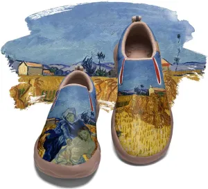 Hetios Women's Walking Travel Shoes Art Painted Casual Loafers Lightweight Comfort Slip On Microfiber Leather Sneakers