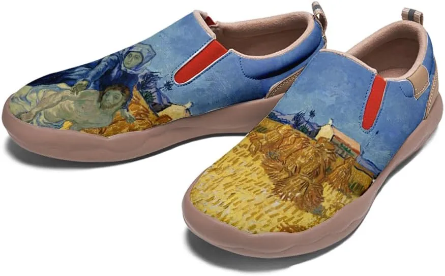 Hetios Women's Walking Travel Shoes Art Painted Casual Loafers Lightweight Comfort Slip On Microfiber Leather Sneakers