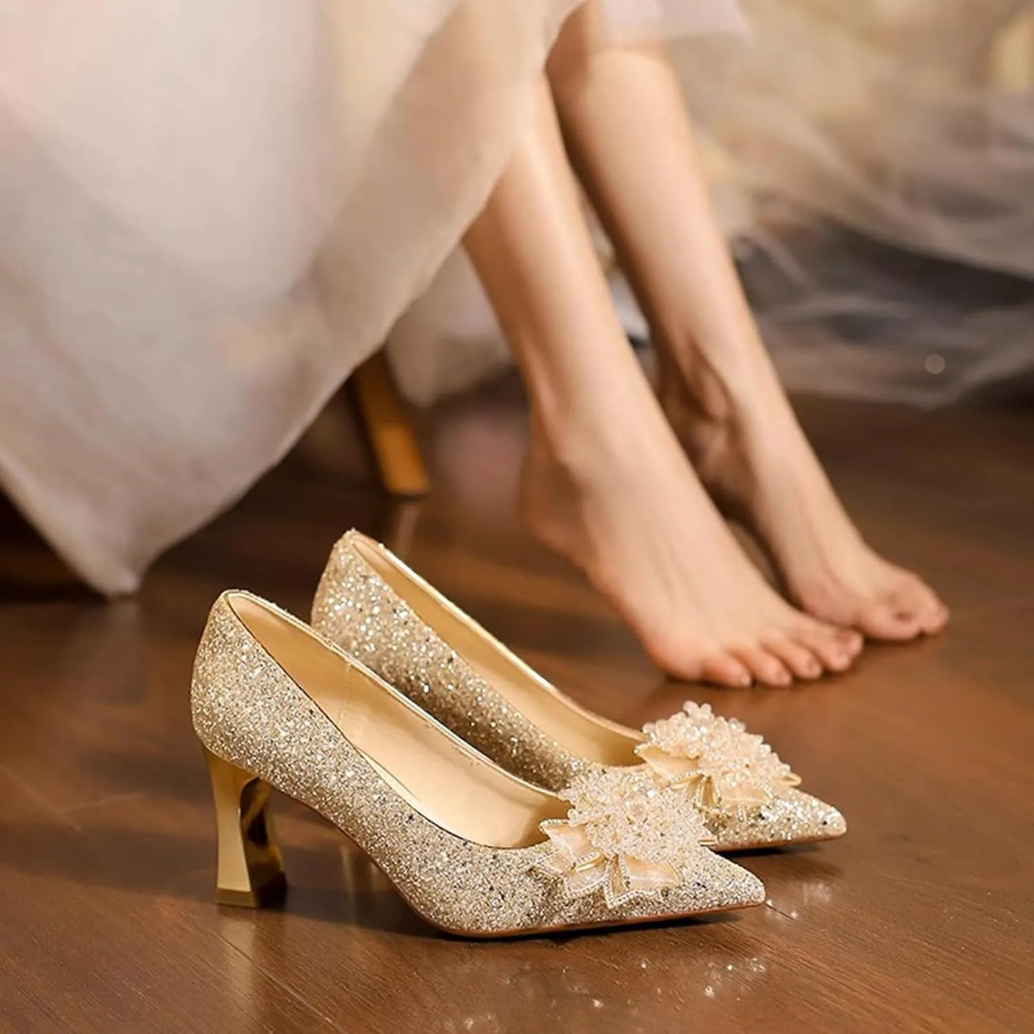 High Heels for Women Pumps Closed Pointed Toe Stiletto Heels Dress Wedding Shoes Comfortable Shiny Heels