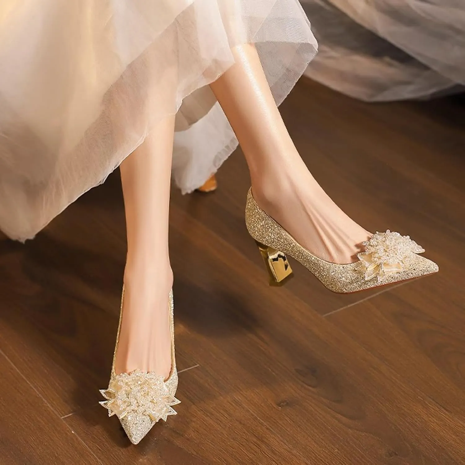 High Heels for Women Pumps Closed Pointed Toe Stiletto Heels Dress Wedding Shoes Comfortable Shiny Heels