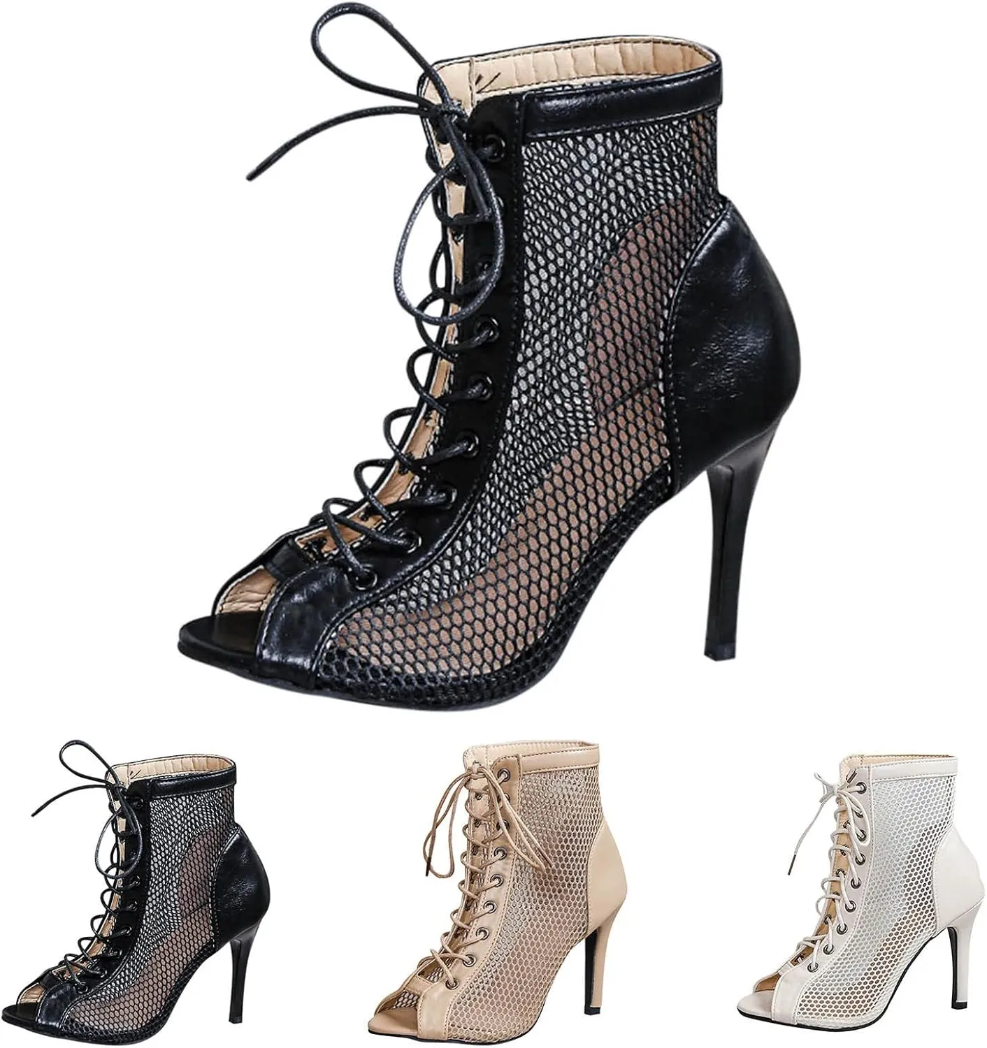 High Heels for Women Strappy Heels Classic Dress Sandals Open Toe Summer Booties Breathable Mesh Sandals