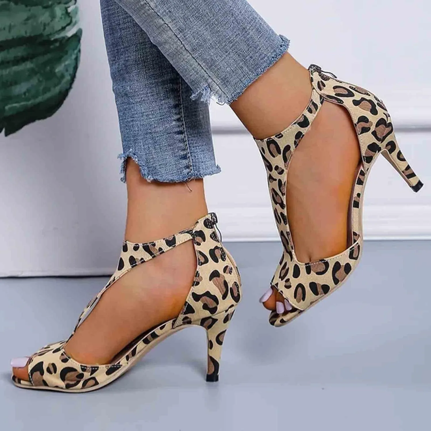 High Heels for Women Summer Open Toe Sandals Zip Closure Dress Shoes Casual Suede Leather Fish Mouth Sandals