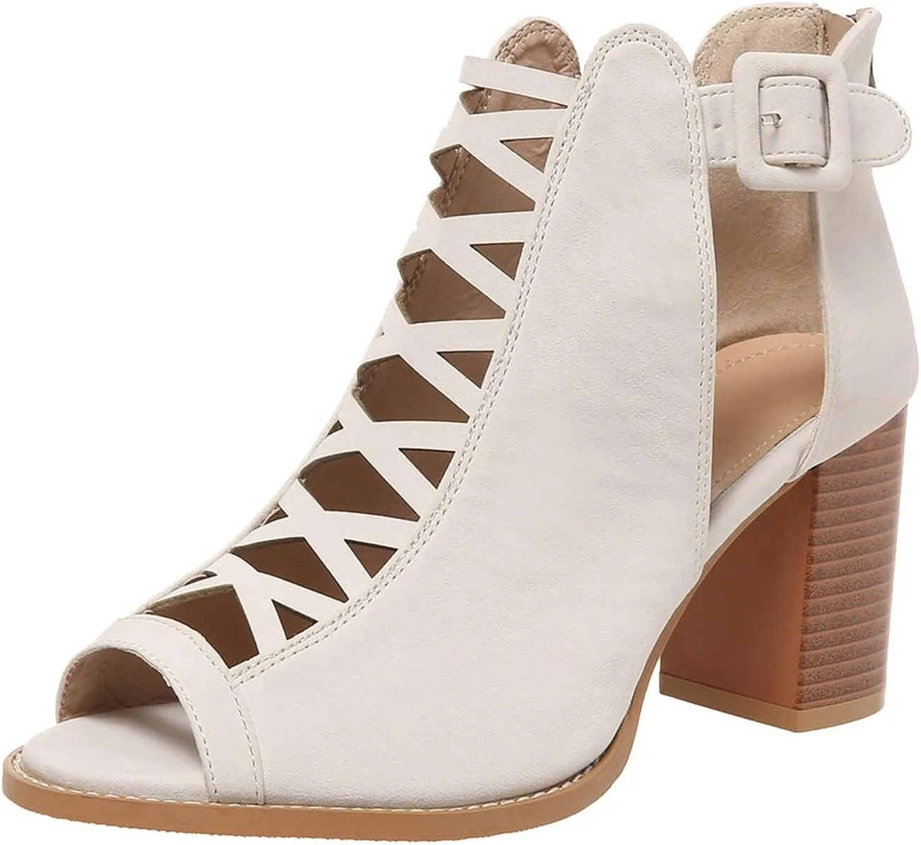 High Heels Pumps Women's Open Toe Booties with Block Heel and Side Comfortable and Stylish Cut Out Design Chunky Heel