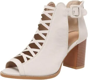 High Heels Pumps Women's Open Toe Booties with Block Heel and Side Comfortable and Stylish Cut Out Design Chunky Heel