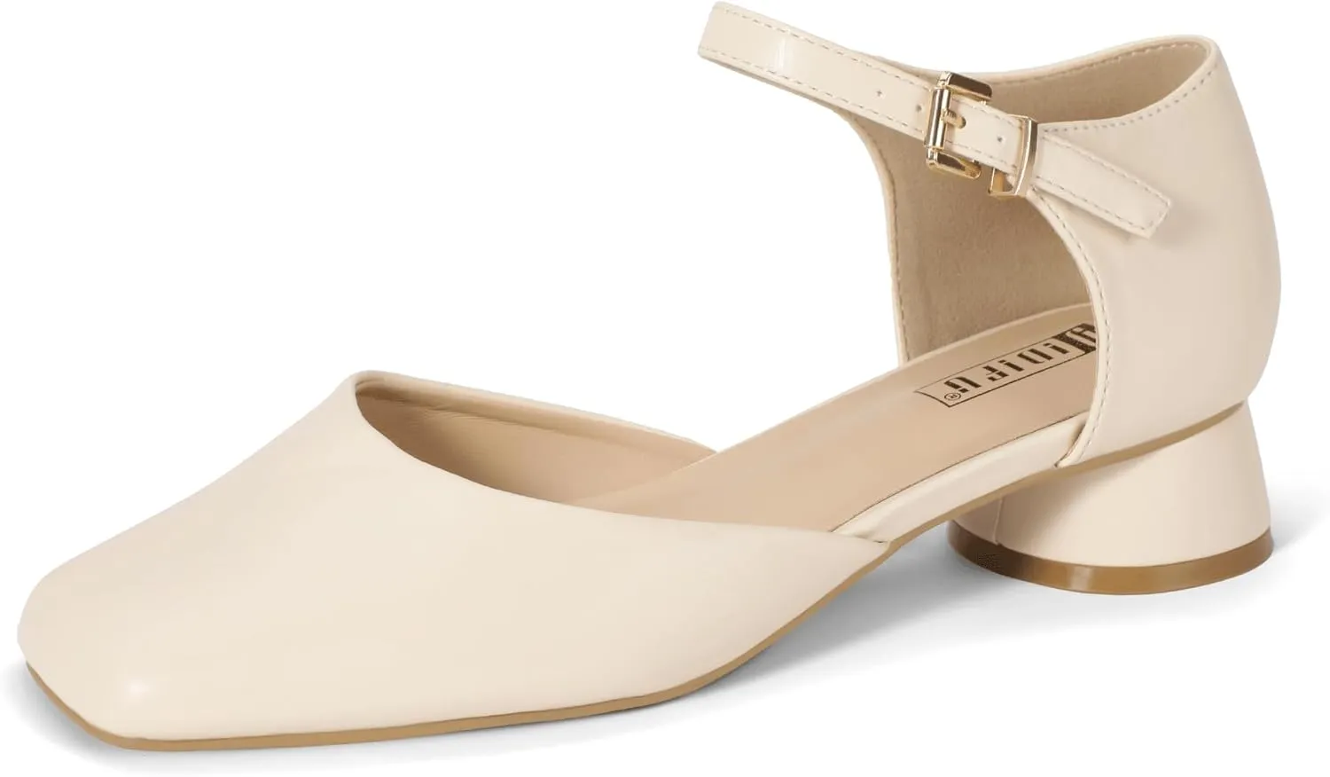 IDIFU Closed Toe Heels for Women Square Toe Low Block Chunky Heeled Pumps with Ankle Strap Buckle for Bride Wedding Comfortable Dressy Short Small Women's Dress Shoes Thick Heels