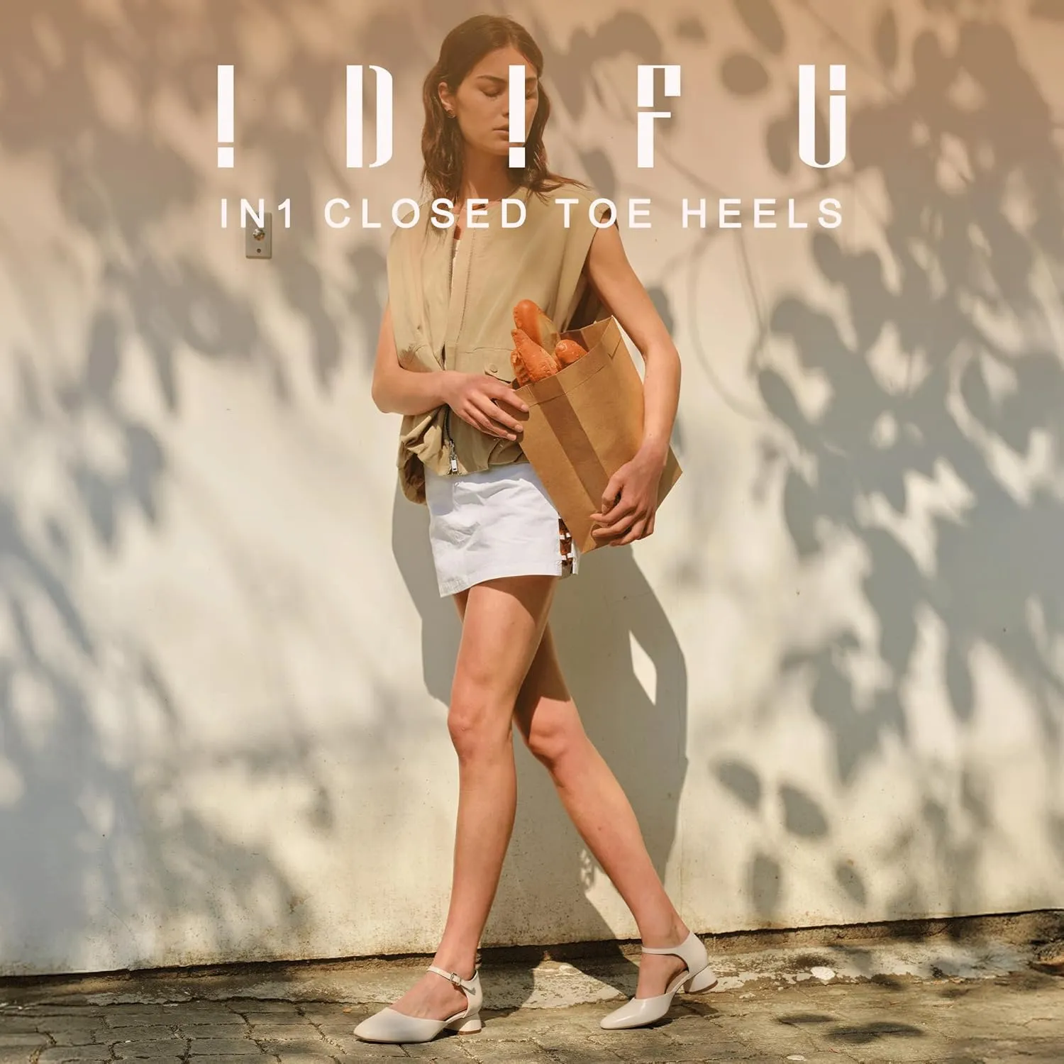 IDIFU Closed Toe Heels for Women Square Toe Low Block Chunky Heeled Pumps with Ankle Strap Buckle for Bride Wedding Comfortable Dressy Short Small Women's Dress Shoes Thick Heels