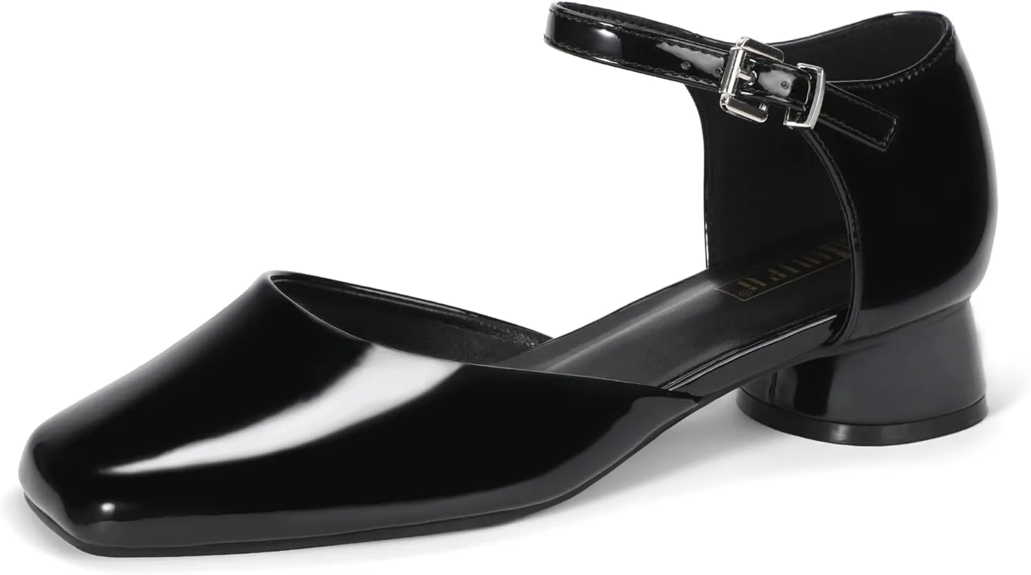 IDIFU Closed Toe Heels for Women Square Toe Low Block Chunky Heeled Pumps with Ankle Strap Buckle for Bride Wedding Comfortable Dressy Short Small Women's Dress Shoes Thick Heels