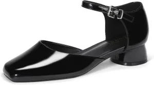 IDIFU Closed Toe Heels for Women Square Toe Low Block Chunky Heeled Pumps with Ankle Strap Buckle for Bride Wedding Comfortable Dressy Short Small Women's Dress Shoes Thick Heels