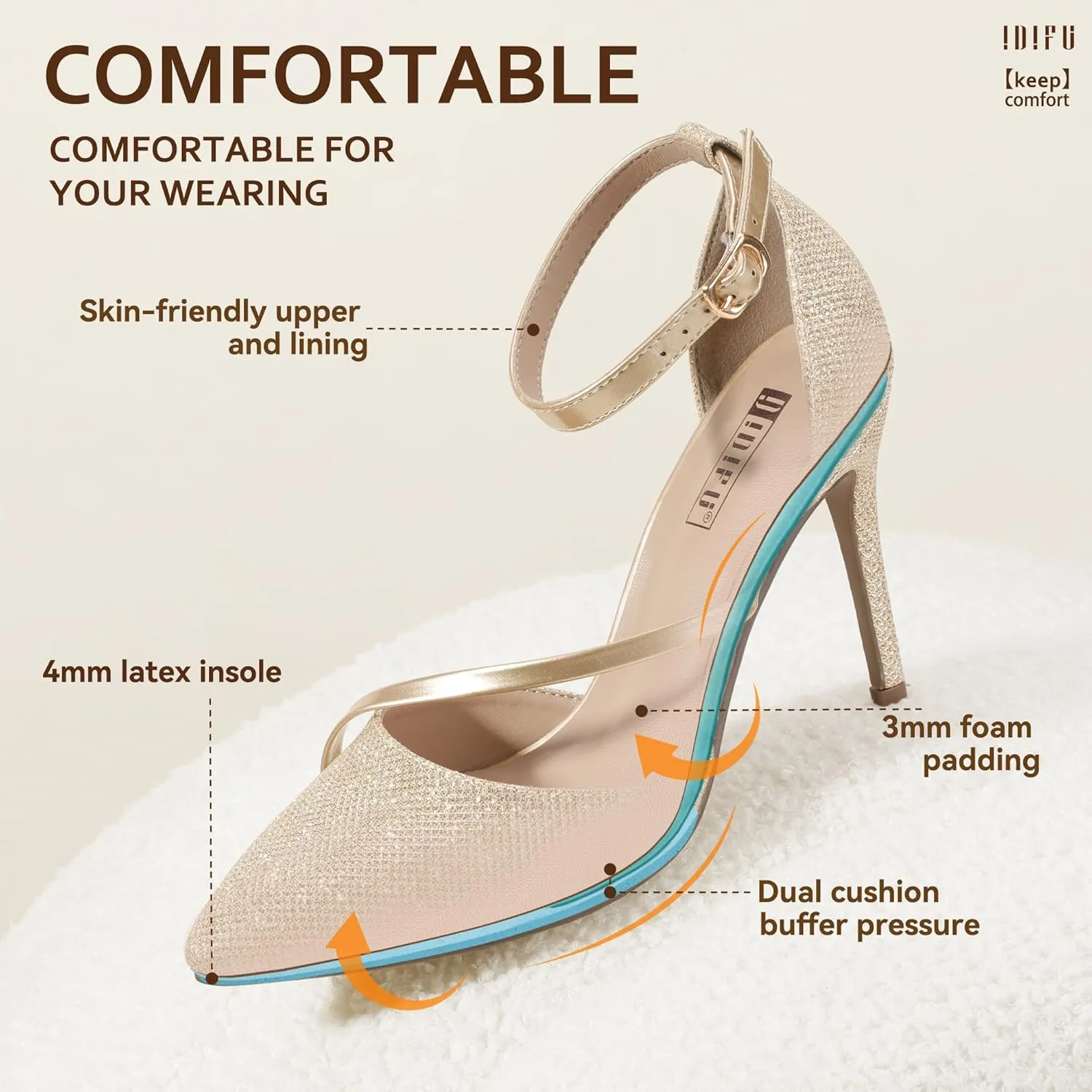 IDIFU IN4 Women's Pumps Closed Toe Heels Stiletto High Heels Dress Shoes for Women Wedding Prom Dressy Party Bridal Shoes Trendy Strappy Pointed Toe Ankle Strap Heels Pumps