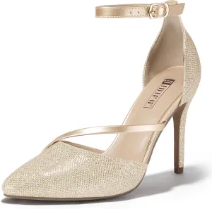 IDIFU IN4 Women's Pumps Closed Toe Heels Stiletto High Heels Dress Shoes for Women Wedding Prom Dressy Party Bridal Shoes Trendy Strappy Pointed Toe Ankle Strap Heels Pumps