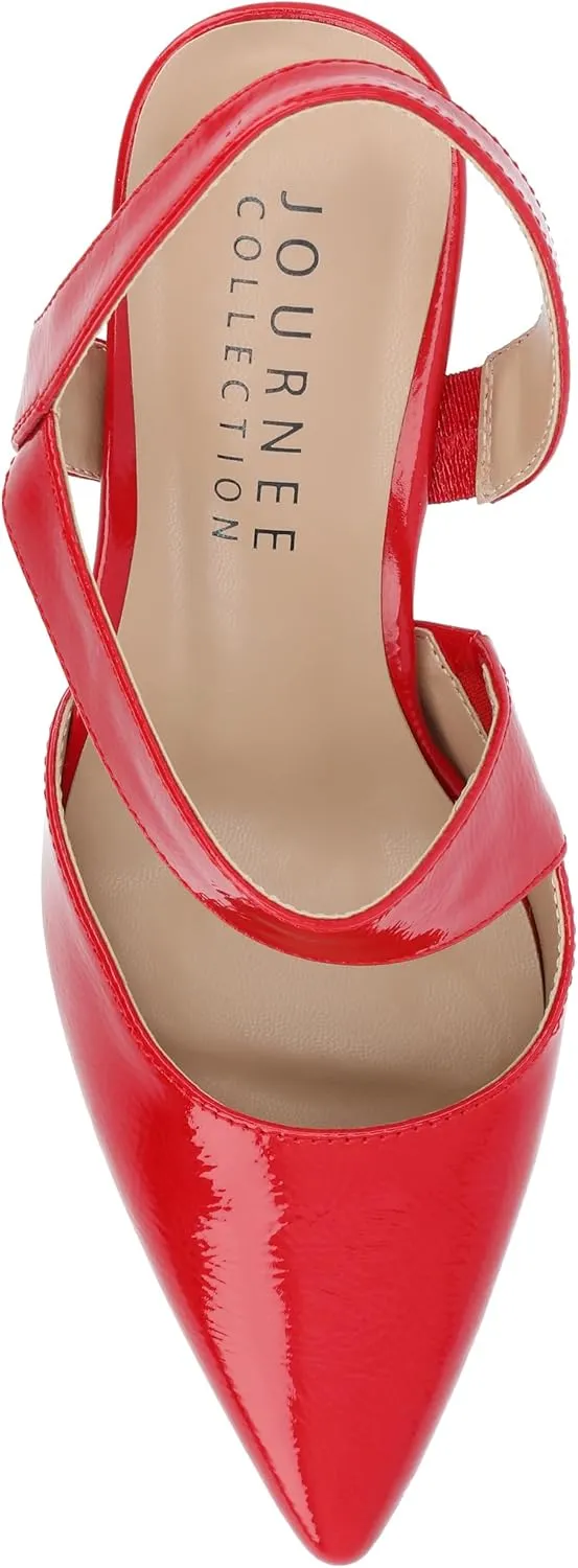 Journee Womens One Crossover Strap Stiletto Heel Pointed Toe Scarlett Comfort Foam Dress Pumps